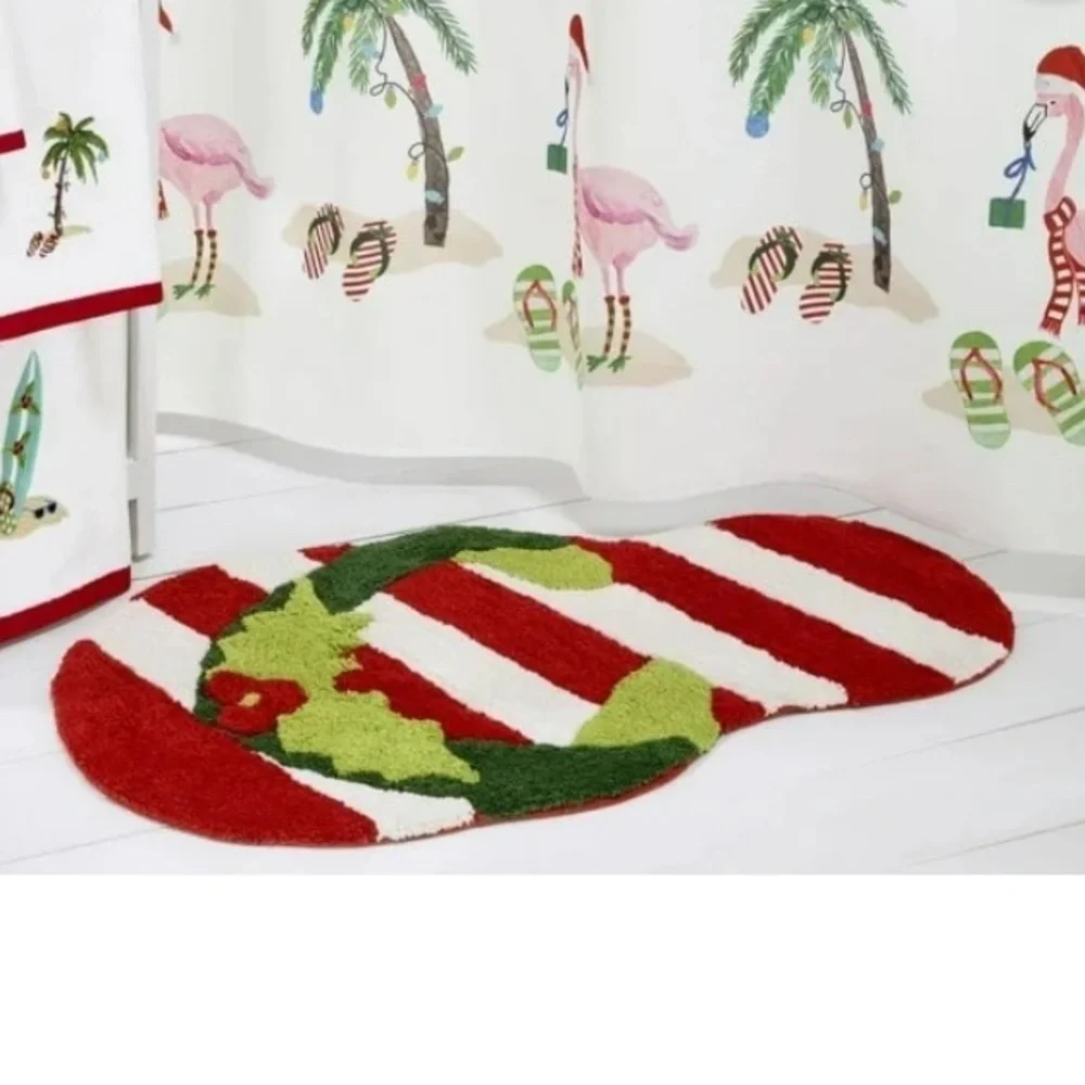 Festive Flip Flop Shower Curtain Hooks 12 Piece Set NEW! Coastal Christmas